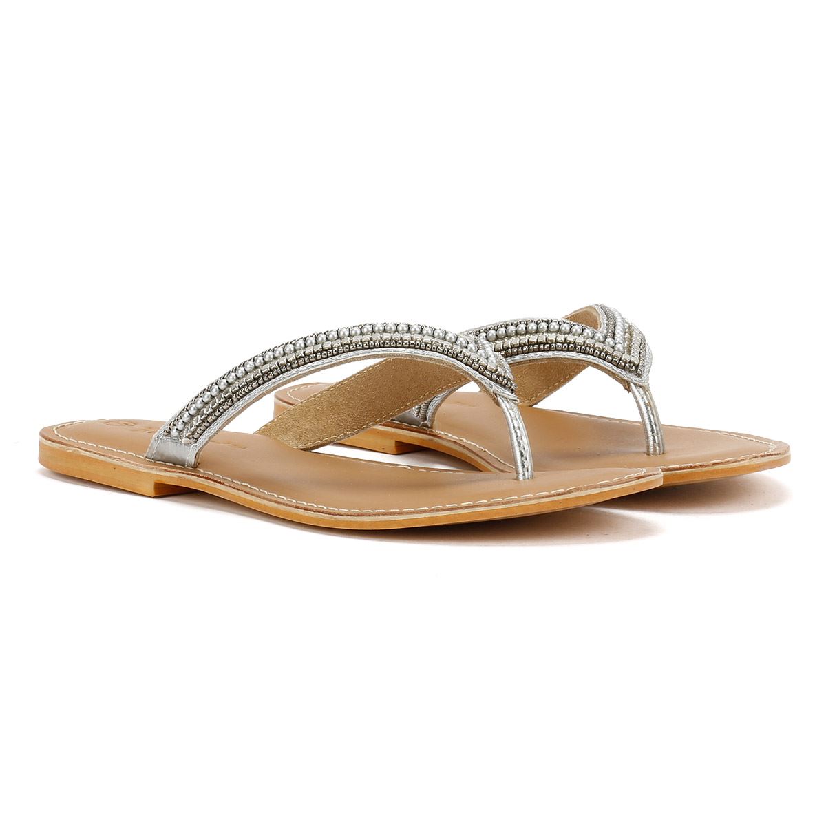 Tower London Metallic Bead Thong Sandali Argento Da Donna