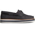 Sperry Authentic Original Stacked Scarpe Da Barca Nere Da Donna In Pelle