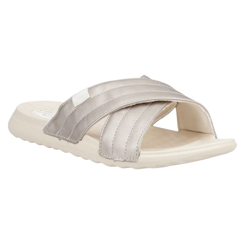 HEYDUDE Women's Christi Slide Distressed Metallic Sandals