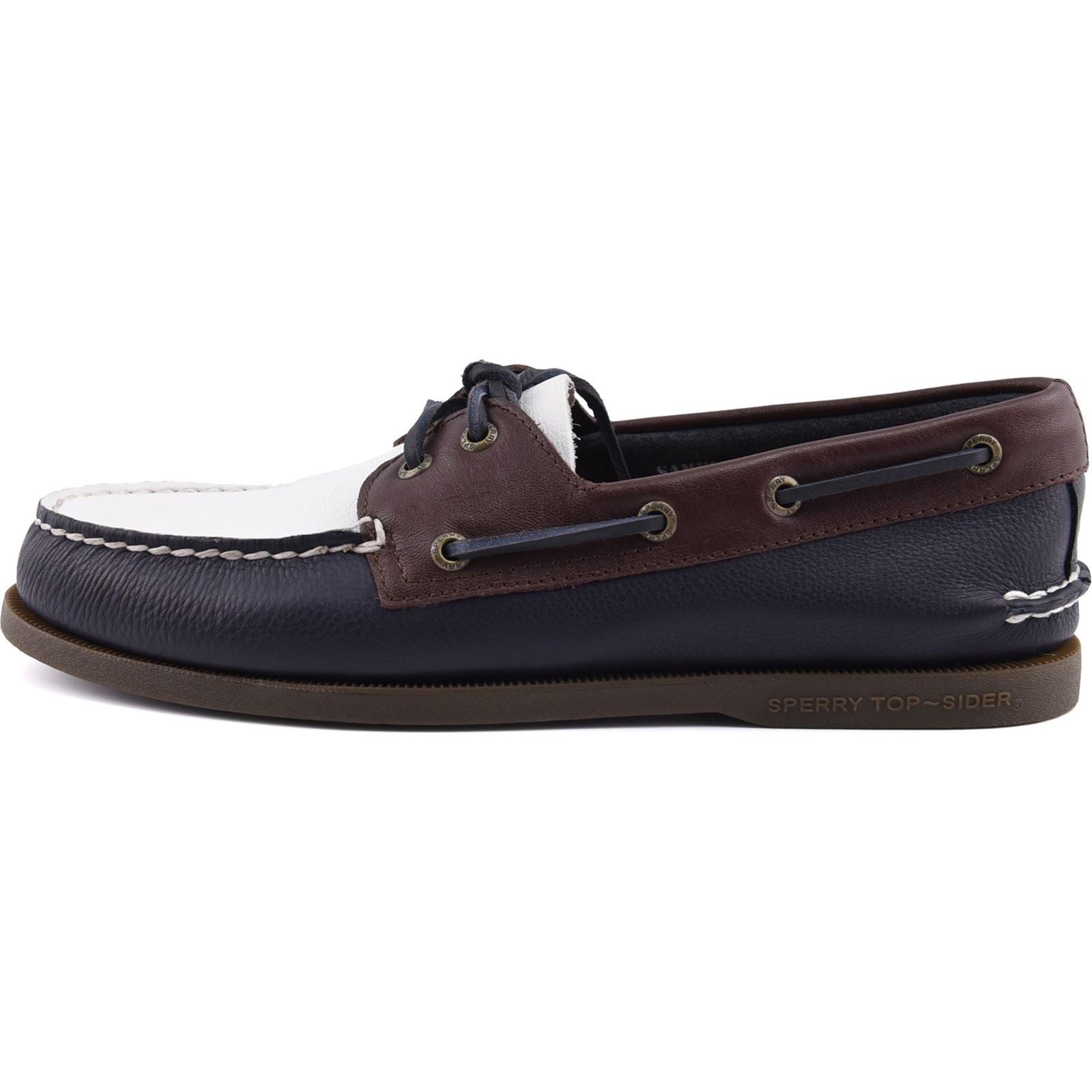 Sperry Authentic Original 2 Eye Scarpe Da Barca In Pelle Da Uomo Color Navy/Bianco/Marrone.