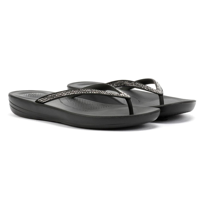 FitFlop Iqushion Sparkle Women's Black Rubber Slides
