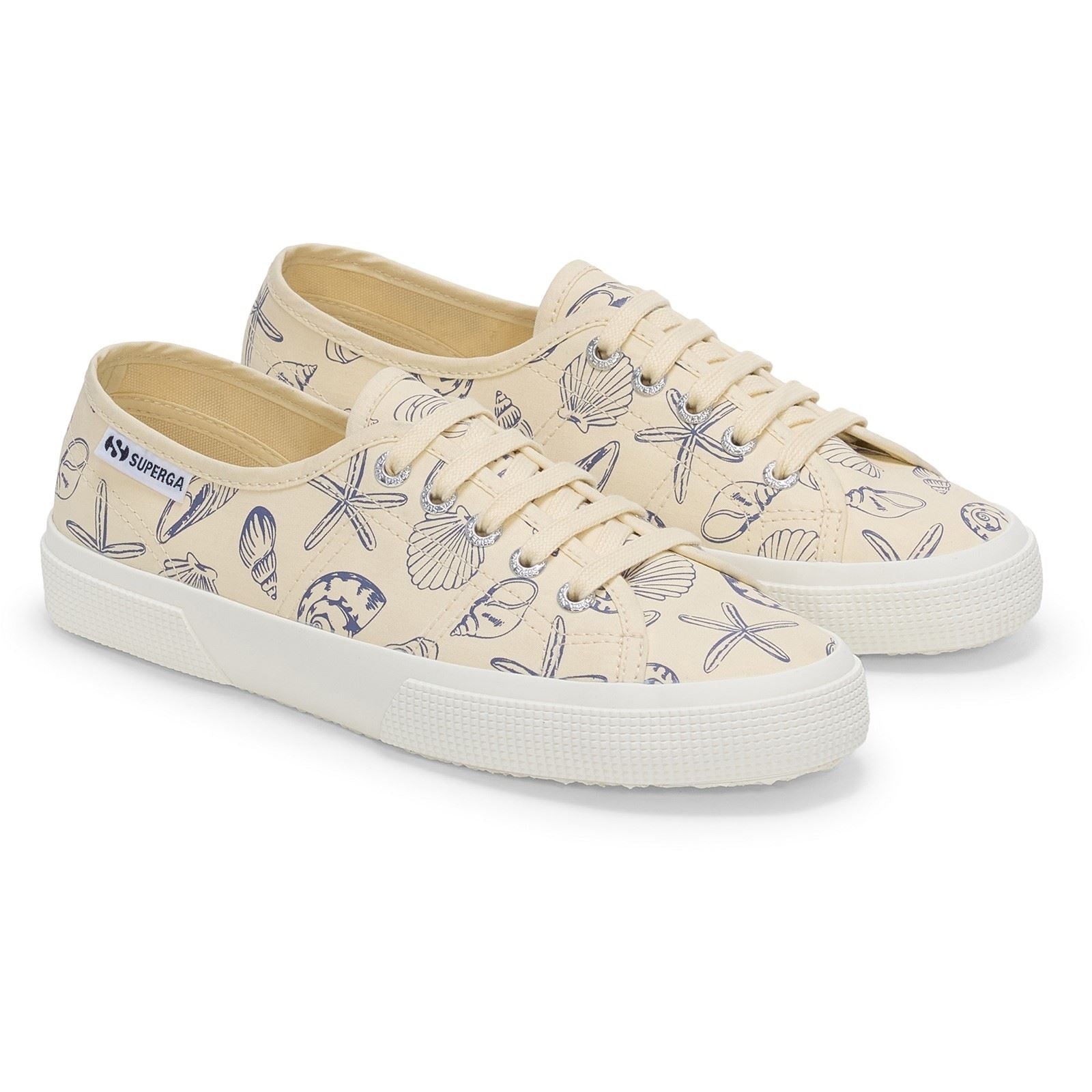 Superga 3750 Seashells Print Scarpe Da Ginnastica Beige In Cotone Da Donna