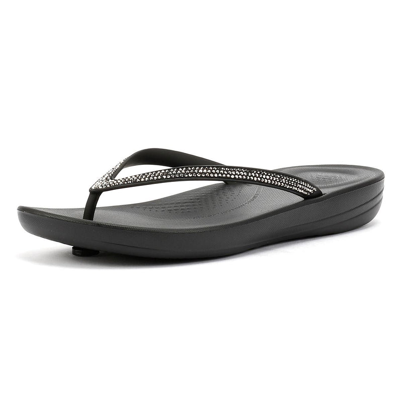 FitFlop Iqushion Sparkle Women's Black Rubber Slides