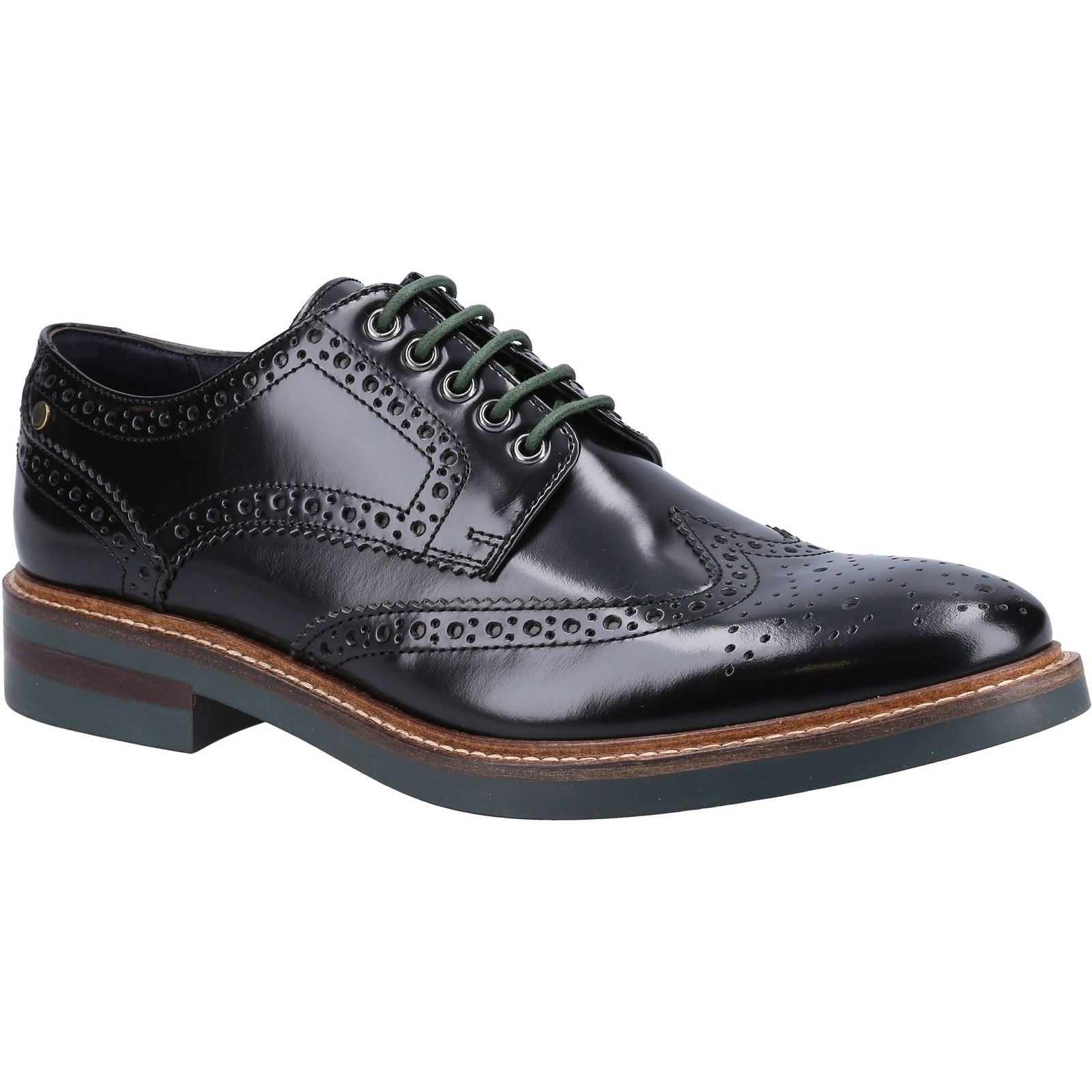 Base London Woburn Scarpe Nere In Stile Brogue In Pelle Da Uomo