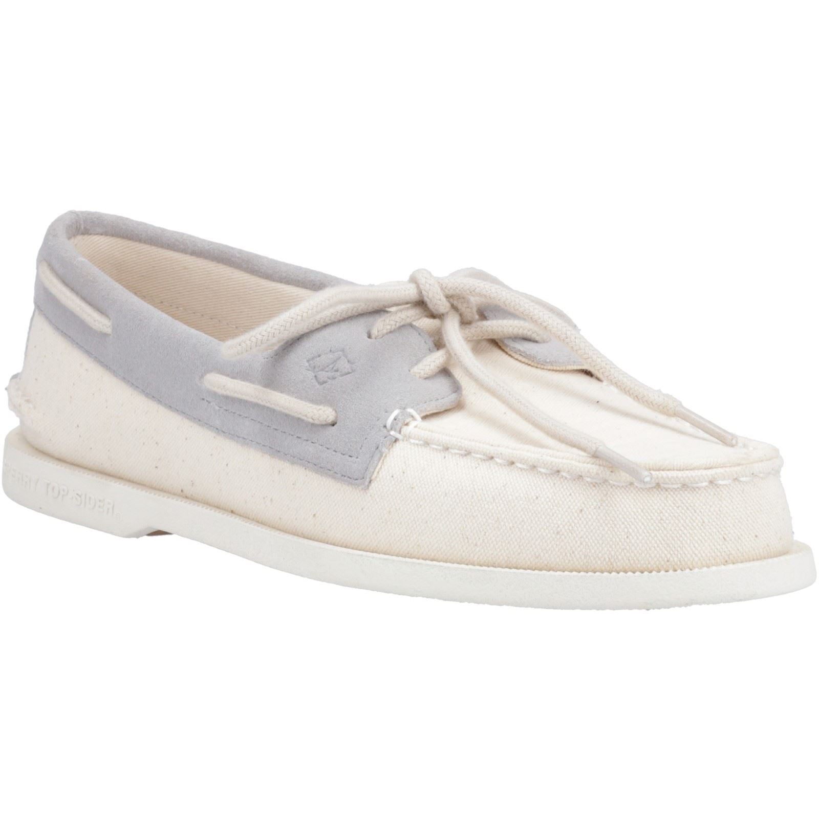 Sperry Authentic Original 2-Eye Seacycled Scarpe In Cotone Color Crema Da Uomo Con Lacci.