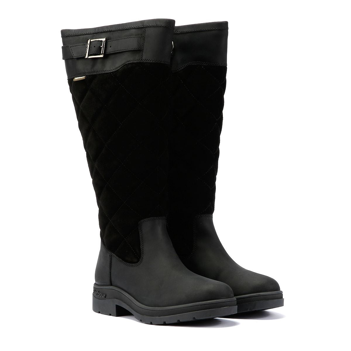 Barbour Oak Tall Stivali Da Donna In Pelle Scamosciata Neri