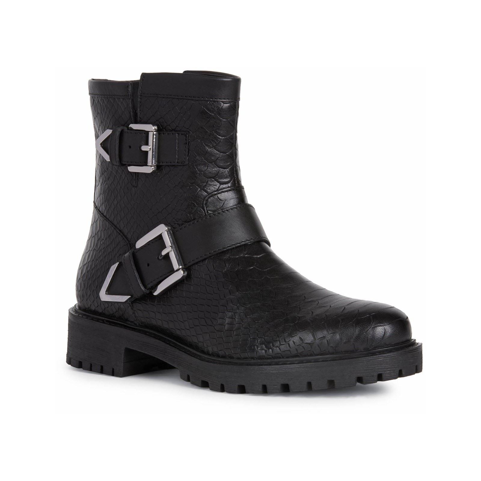 Geox Hoara Stivali Neri Da Donna In Pelle Bovina