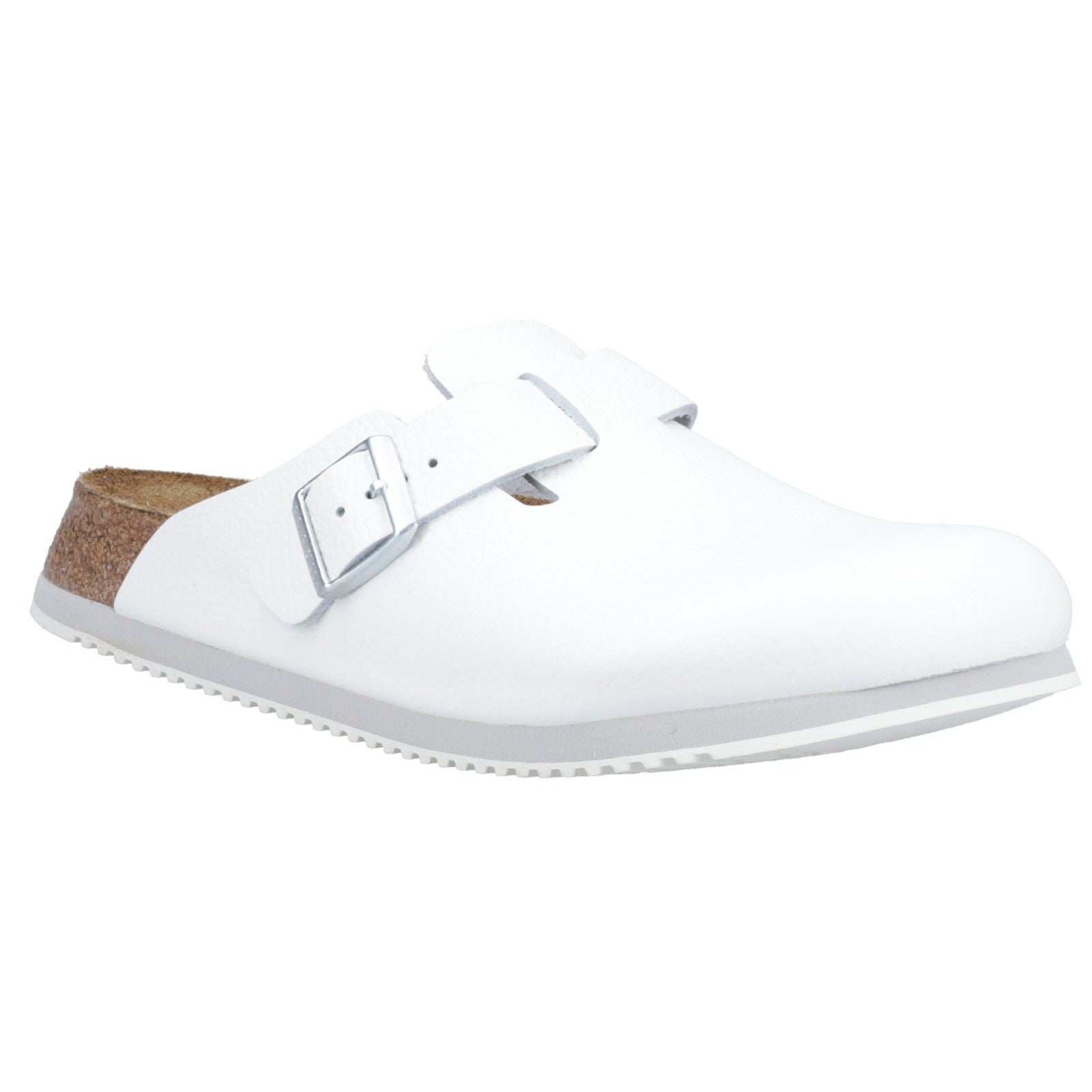Birkenstock Boston Ciabatte Bianche In Pelle Da Uomo