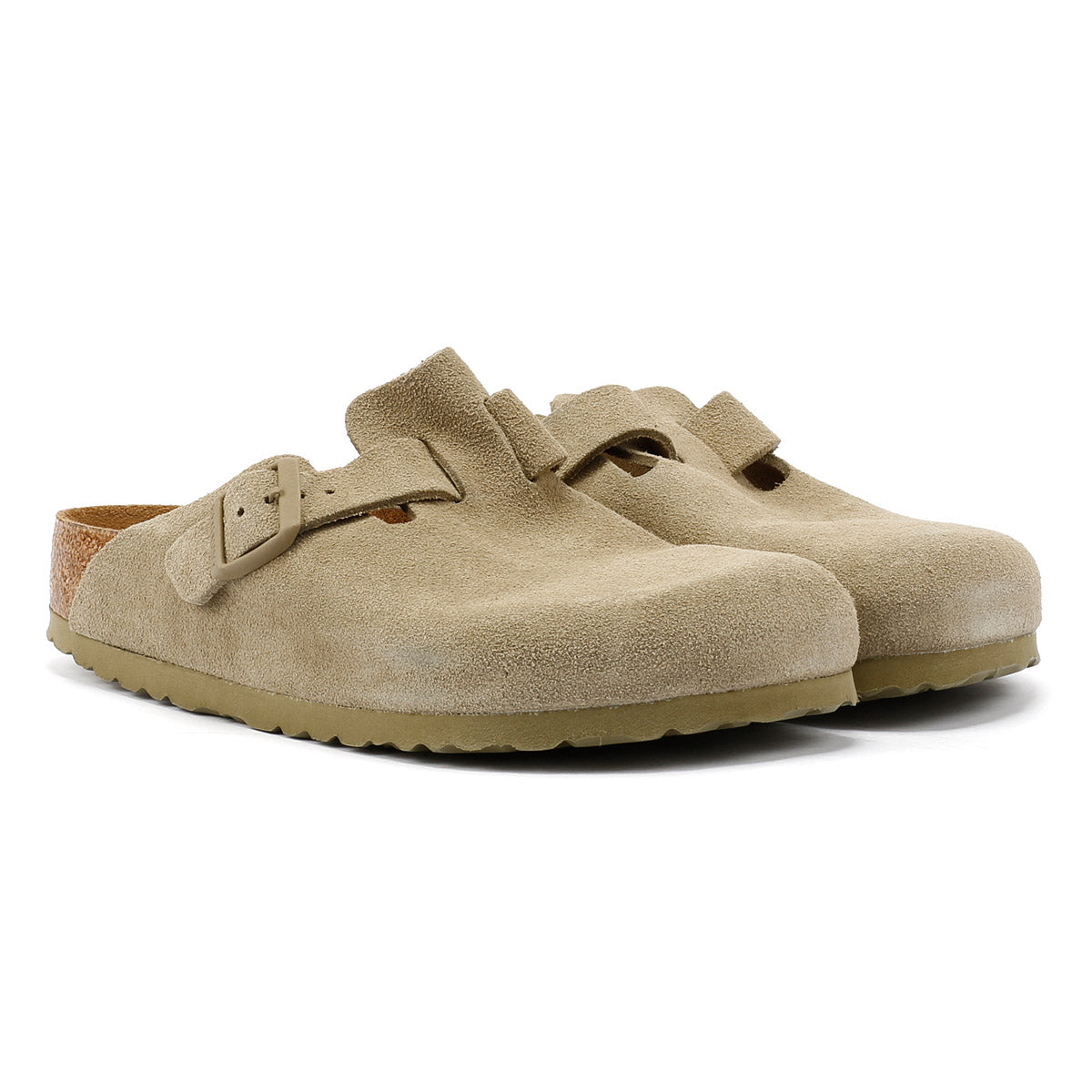 Birkenstock Zoccoli Grigi Kaki Scoloriti In Camoscio Di Boston