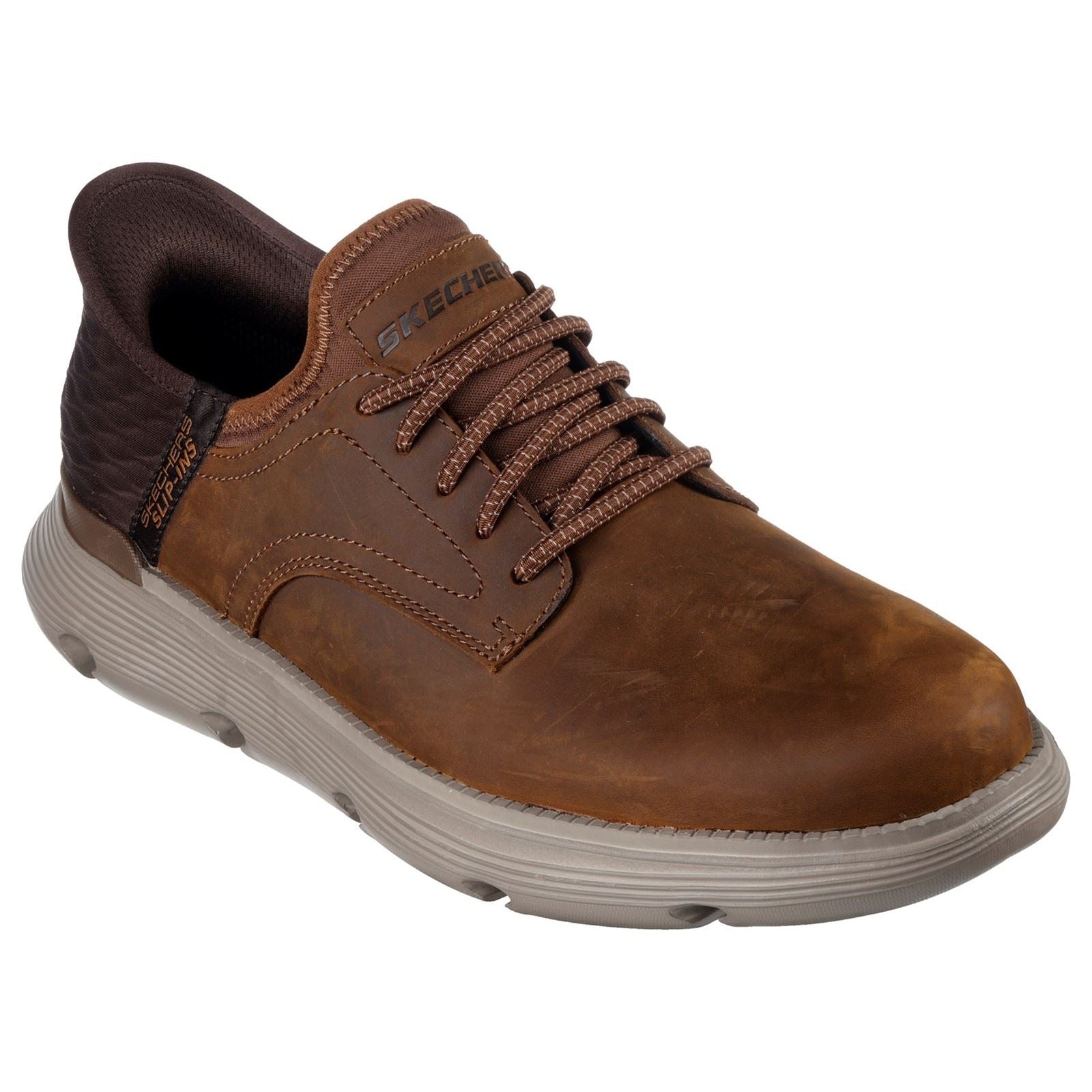 Skechers Garza Gervin Scarpe In Pelle Scura Da Uomo Con Lacci Marrone Scuro.