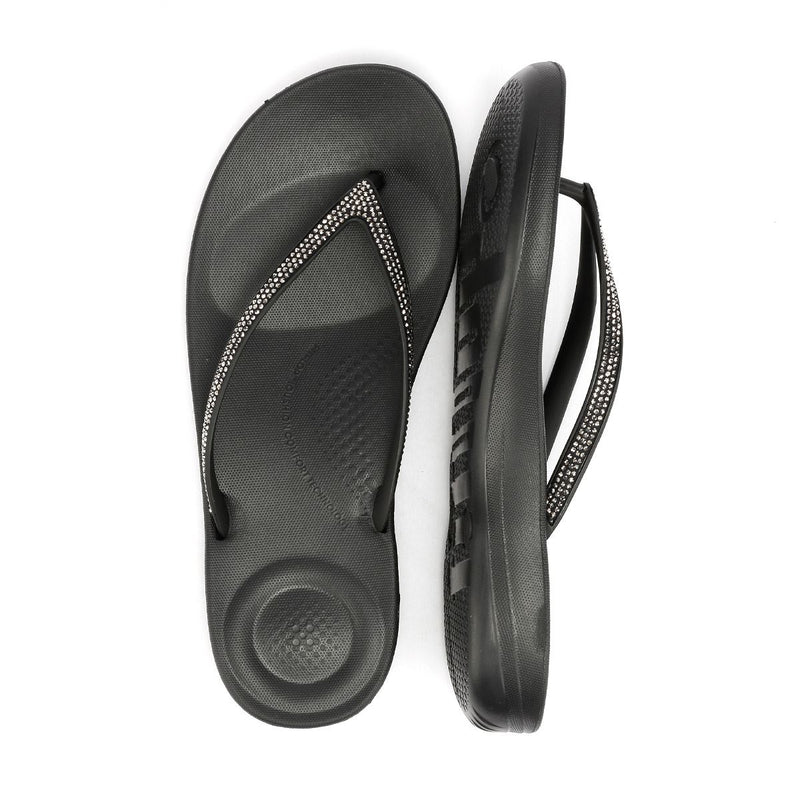 FitFlop Iqushion Sparkle Women's Black Rubber Slides
