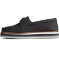 Sperry Authentic Original Stacked Scarpe Da Barca Nere Da Donna In Pelle