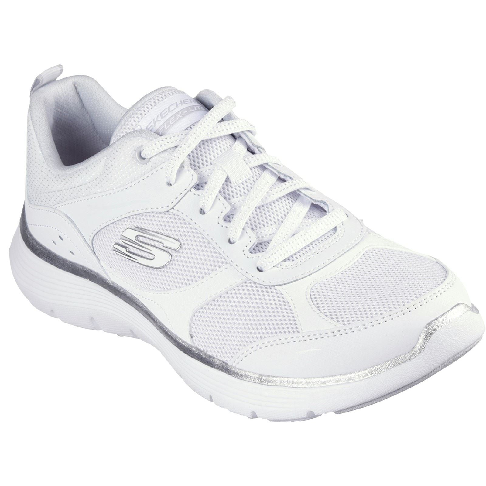 Skechers Flex Appeal 5.0 Fresh Touch Sneakers Da Donna In Pelle Bianca/Argento