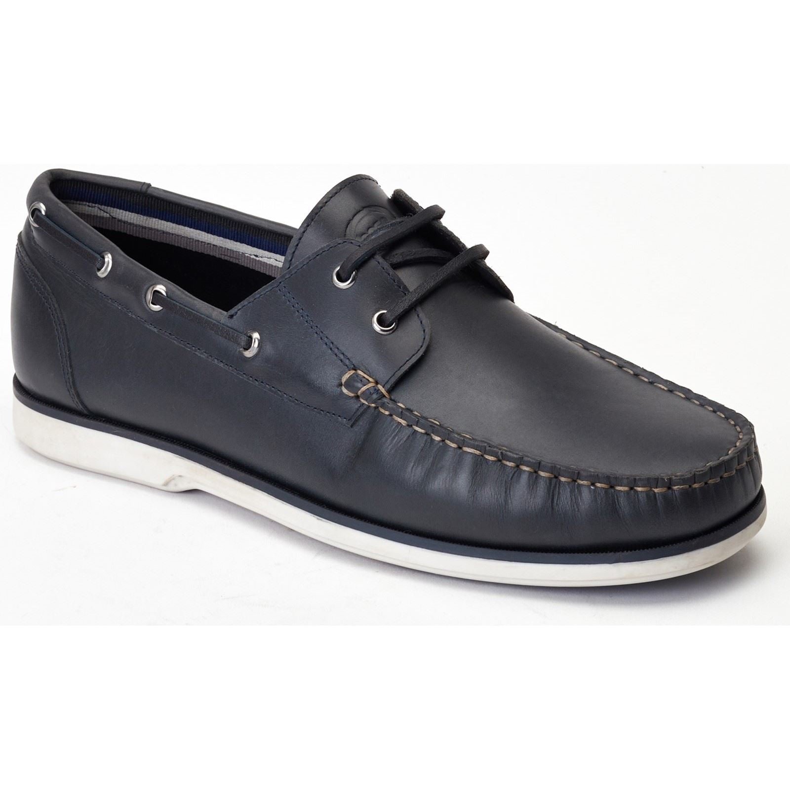 Base London Stern Scarpe Da Barca In Pelle Blu Scuro Da Uomo