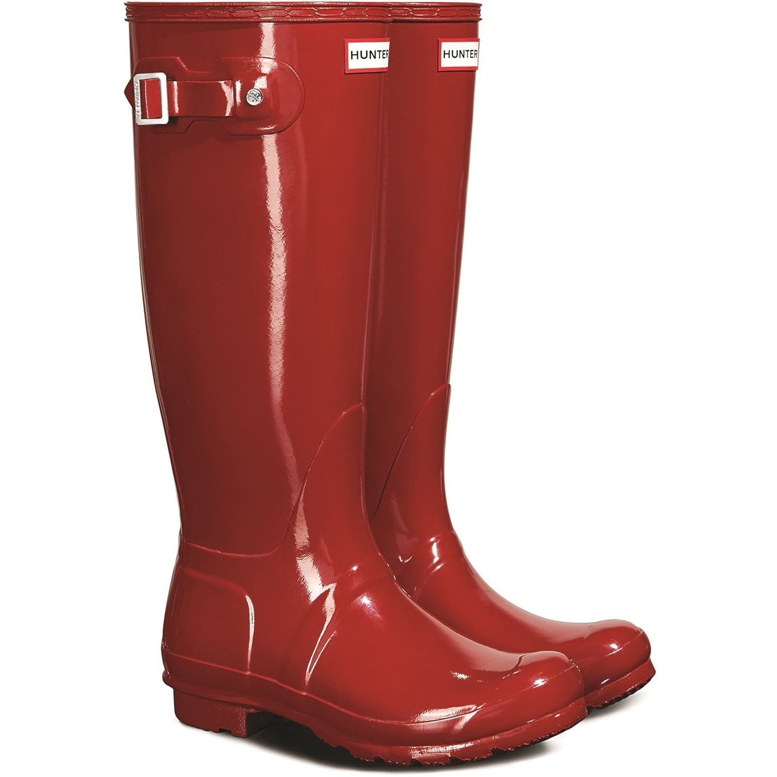 Hunter Original Tall Gloss Stivali Da Pioggia Rossi Da Donna In Gomma Militari