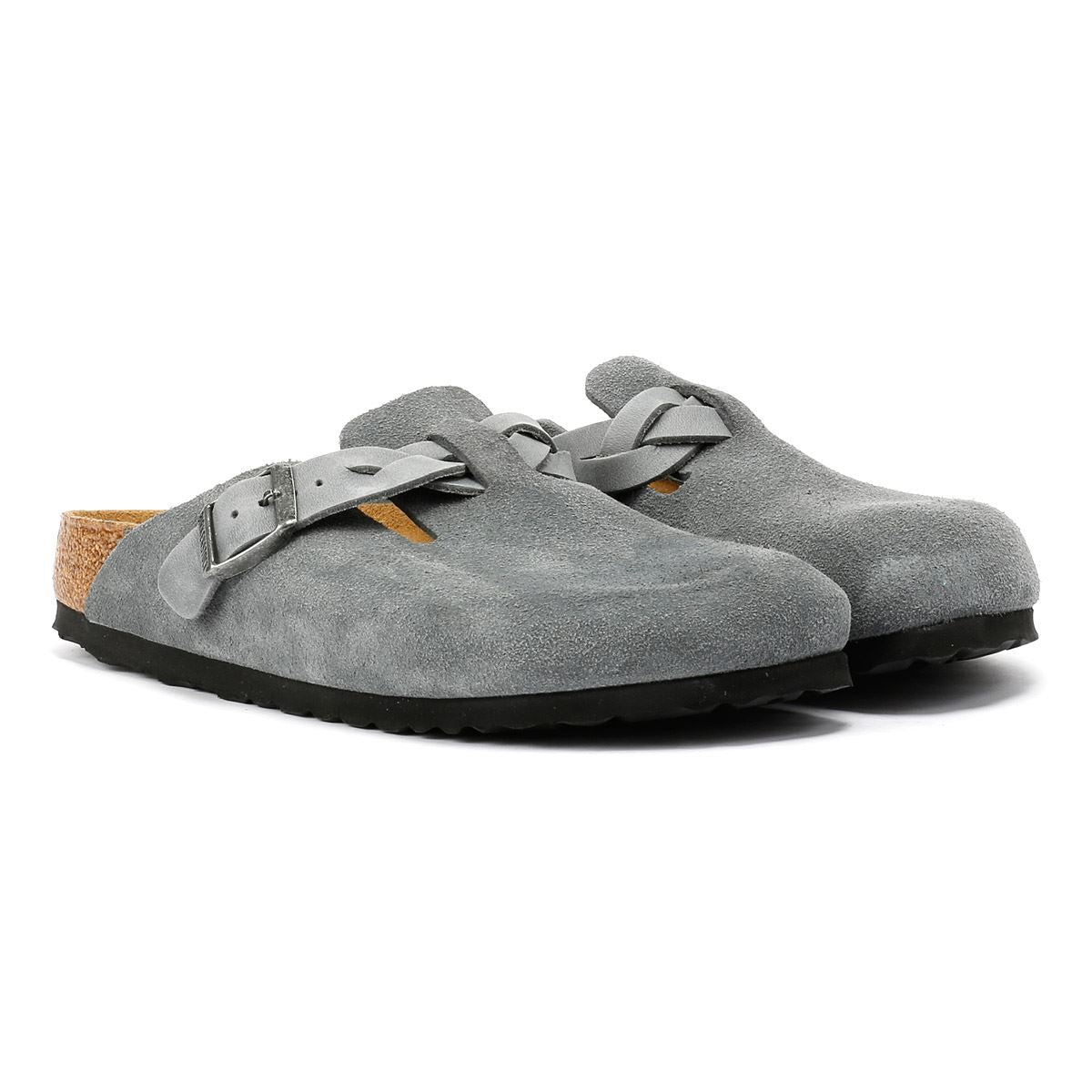 Flower Mountain Boston Braided Ciabatte Grigie Da Donna In Camoscio