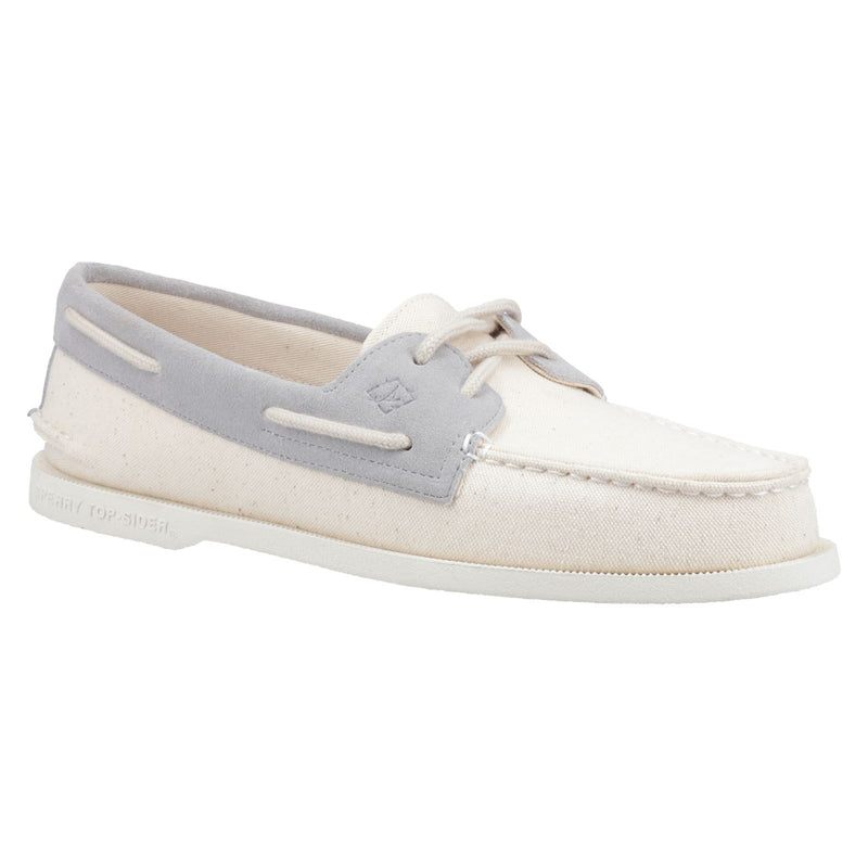 Sperry Authentic Original 2-Eye Seacycled Scarpe In Cotone Color Crema Da Uomo Con Lacci.