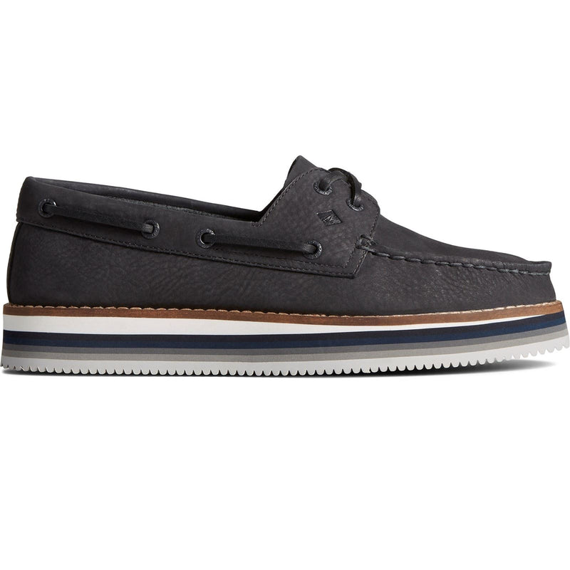 Sperry Authentic Original Stacked Scarpe Da Barca Nere Da Donna In Pelle