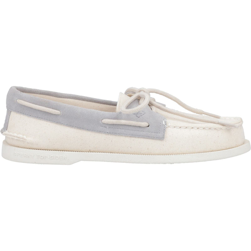 Sperry Authentic Original 2-Eye Seacycled Scarpe In Cotone Color Crema Da Uomo Con Lacci.
