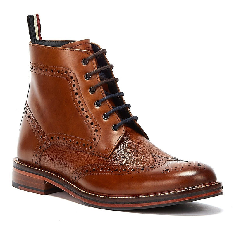 Ben Sherman Alfred Brogue Stivali Da Uomo In Pelle Marrone.