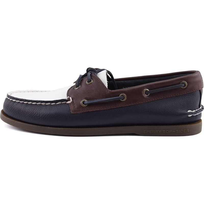 Sperry Authentic Original 2 Eye Scarpe Da Barca In Pelle Da Uomo Color Navy/Bianco/Marrone.