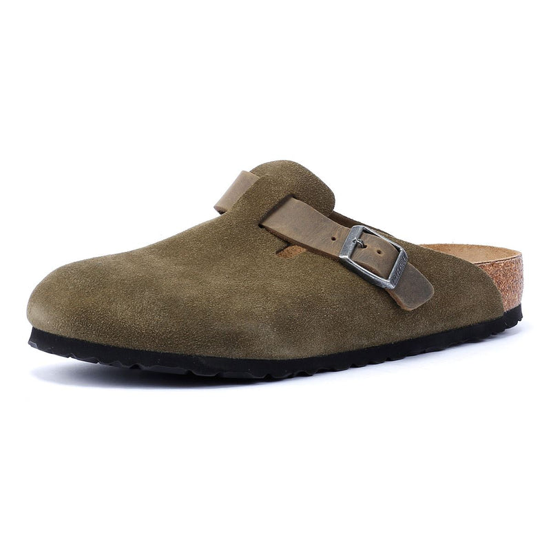 Birkenstock Boston Zoccoli Verdi In Camoscio