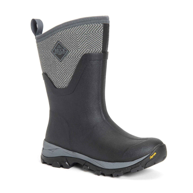 Muck Boots Arctic Ice Mid AGAT Stivali Da Pioggia Neri/Grigi Geometrici In Gomma