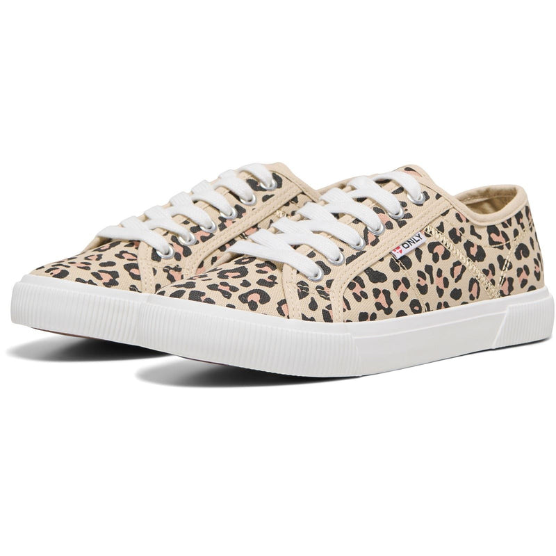 ONLY NICOLA Scarpe Da Ginnastica In Cotone Da Donna Color Crema/Leopardo