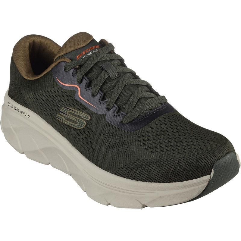 Skechers D'Lux Walker 2.0 Scarpe Da Ginnastica Da Uomo In Poliestere, Colore Oliva/Arancione