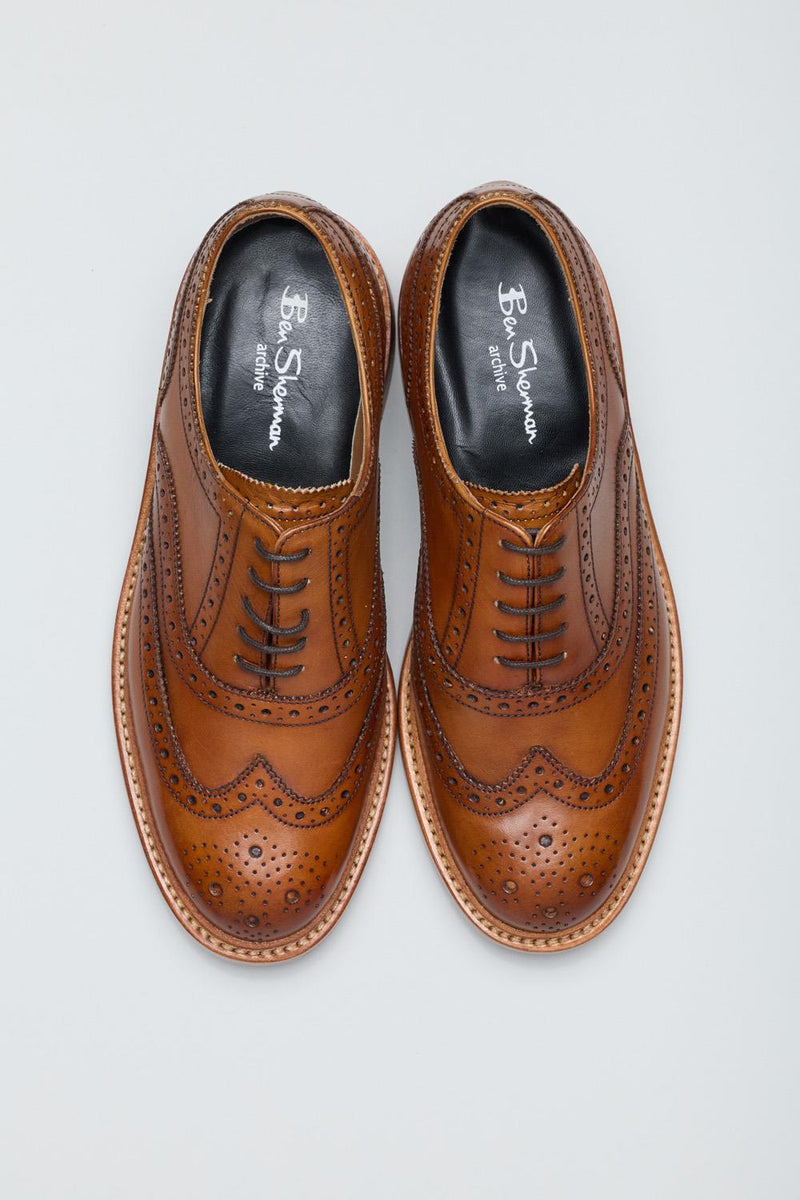 Ben Sherman Sugarman Brogue Scarpe Stringate Da Uomo In Pelle Marrone.