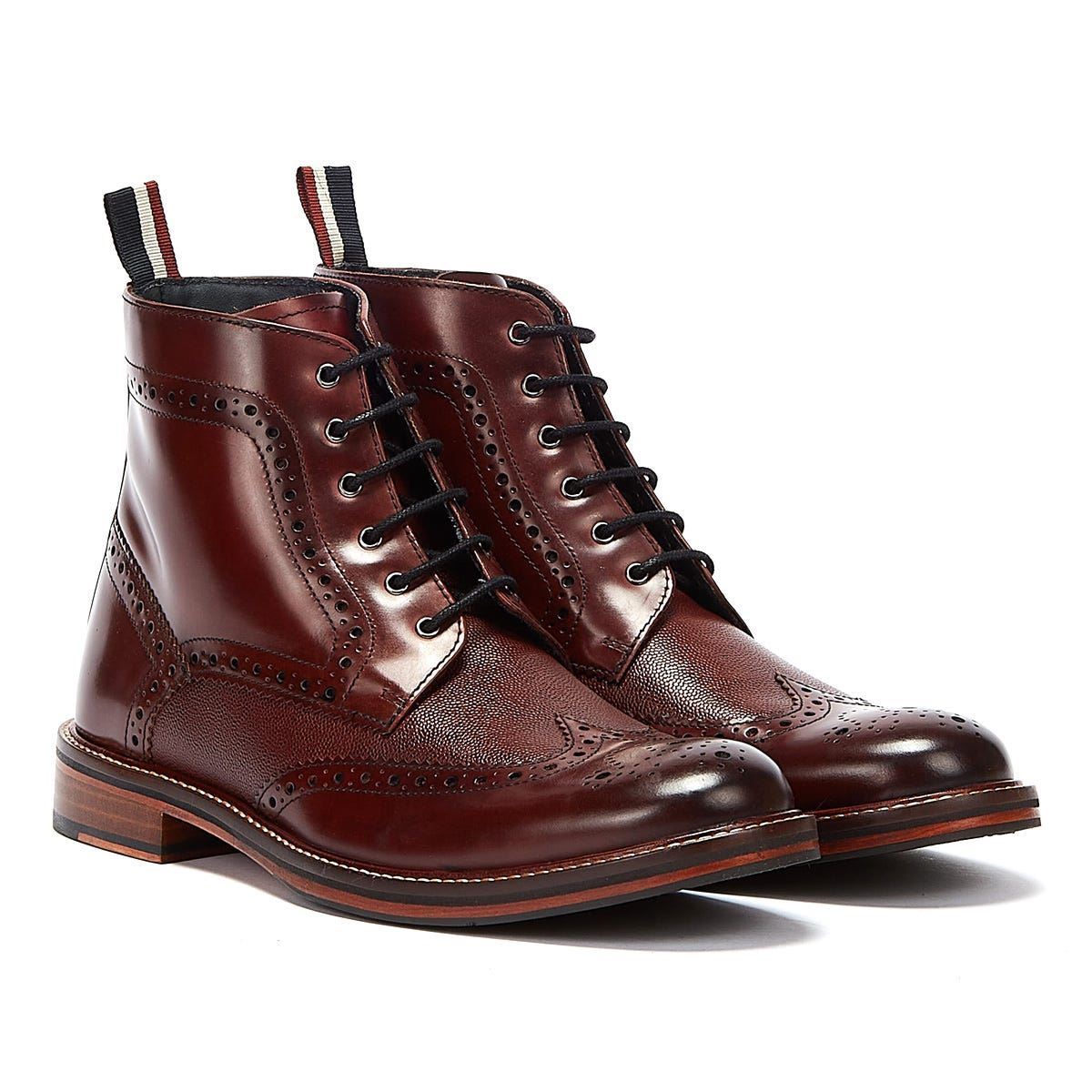 Ben Sherman Alfred Brogue Stivali Rossi In Pelle Da Uomo