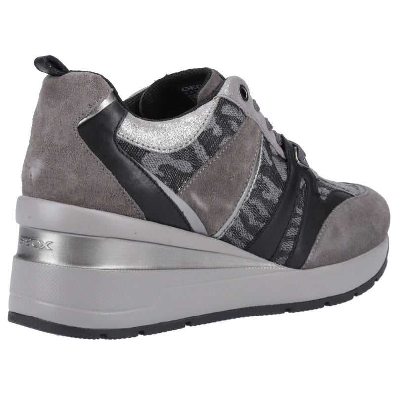 Geox D Zosma B Sneakers Da Donna In Camoscio Grigio Scuro