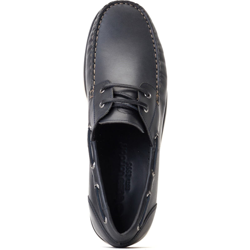 Base London Stern Scarpe Da Barca In Pelle Blu Scuro Da Uomo