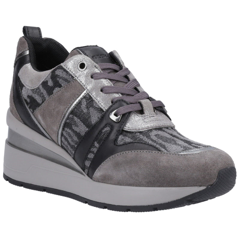 Geox D Zosma B Sneakers Da Donna In Camoscio Grigio Scuro