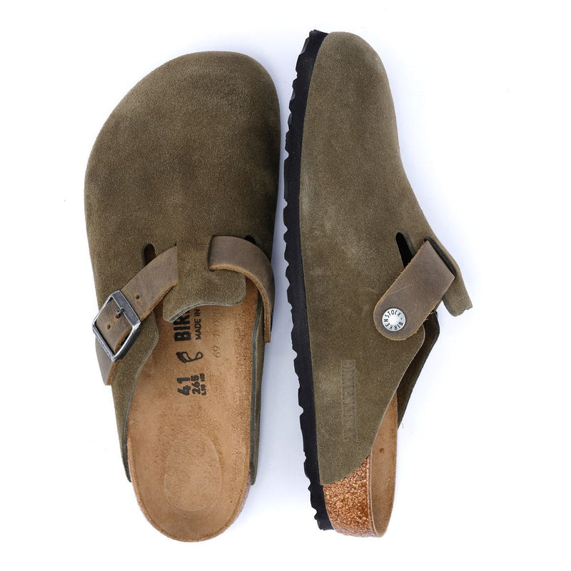 Birkenstock Boston Zoccoli Verdi In Camoscio