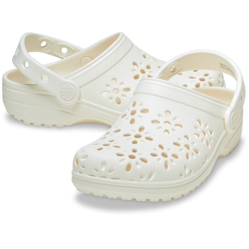 Crocs Classic Floral Cut Out Ciabatte Da Lavoro In Gesso Termoplastico
