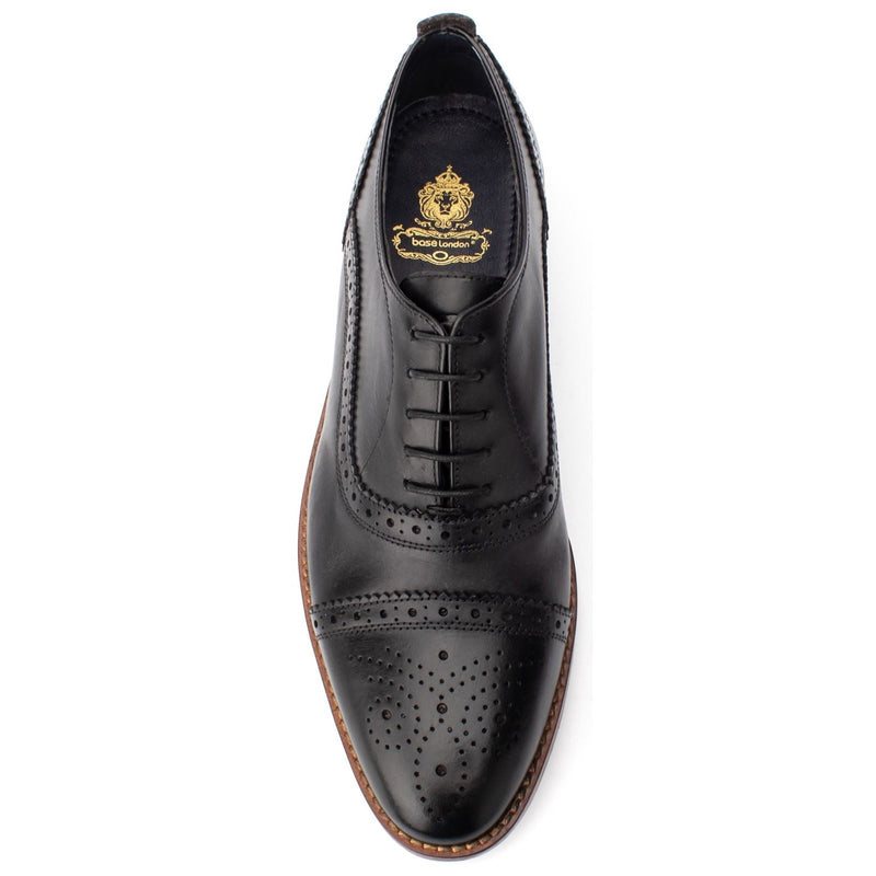 Base London Cast Waxy Scarpe Nere In Stile Brogue In Pelle Da Uomo