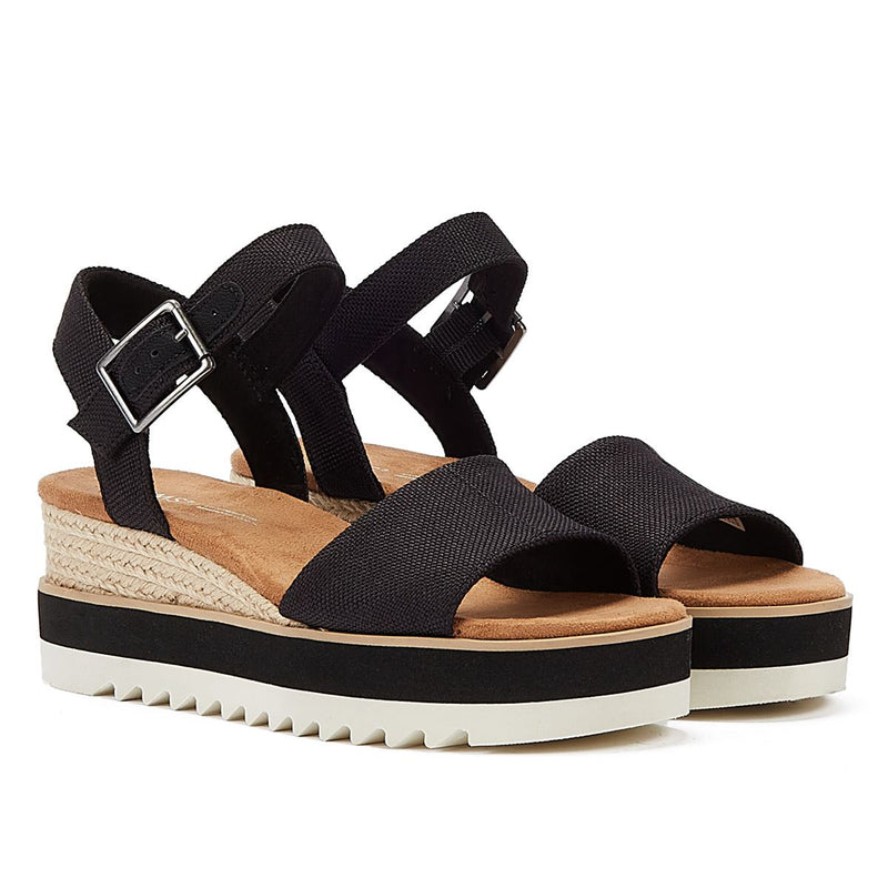 TOMS Diana Canvas Zeppa Donna Sandalo Nero