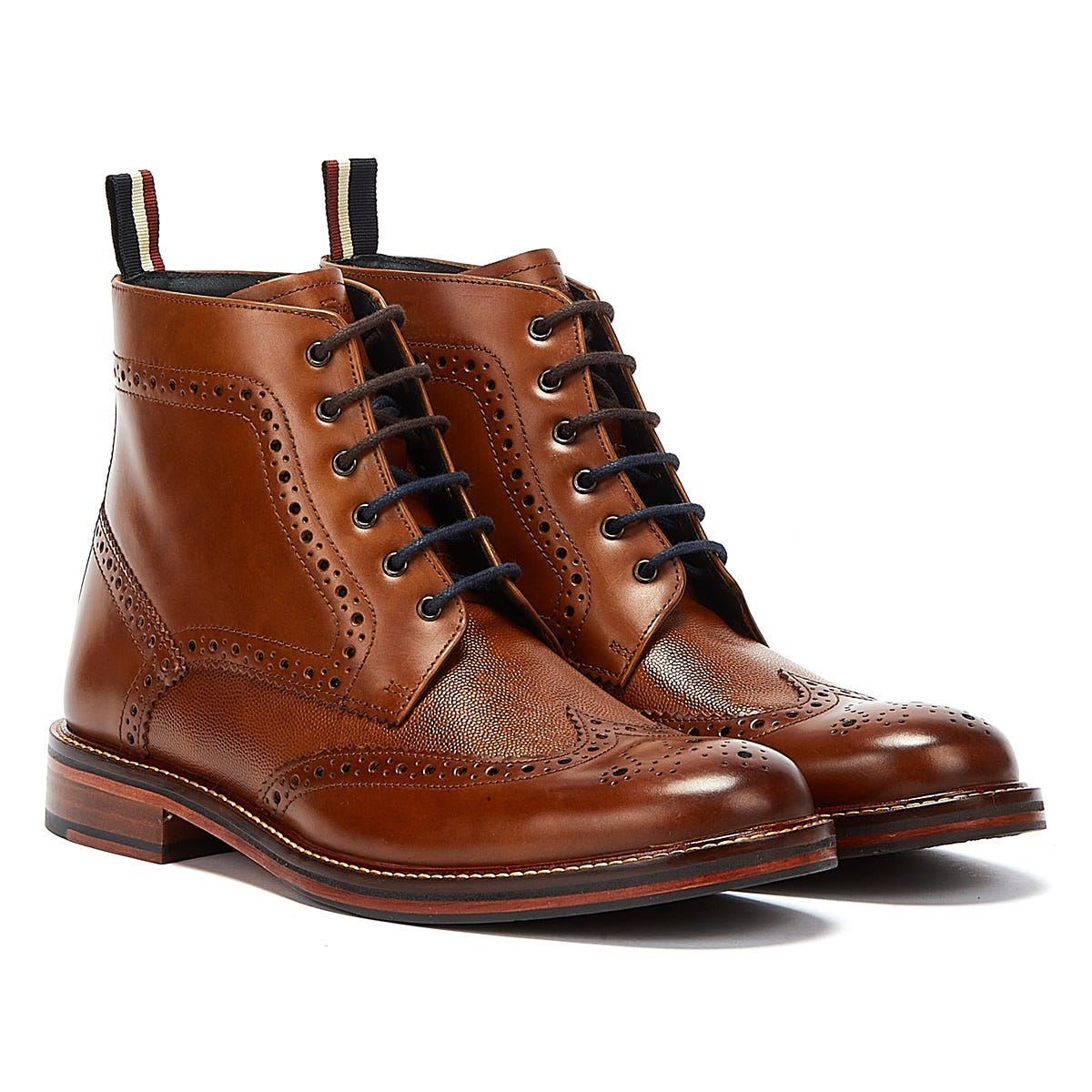 Ben Sherman Alfred Brogue Stivali Da Uomo In Pelle Marrone.