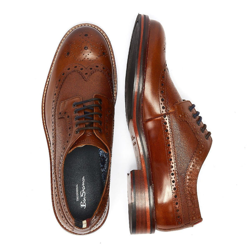 Ben Sherman Archie Brogue Scarpe Stringate Da Uomo In Pelle Marrone.