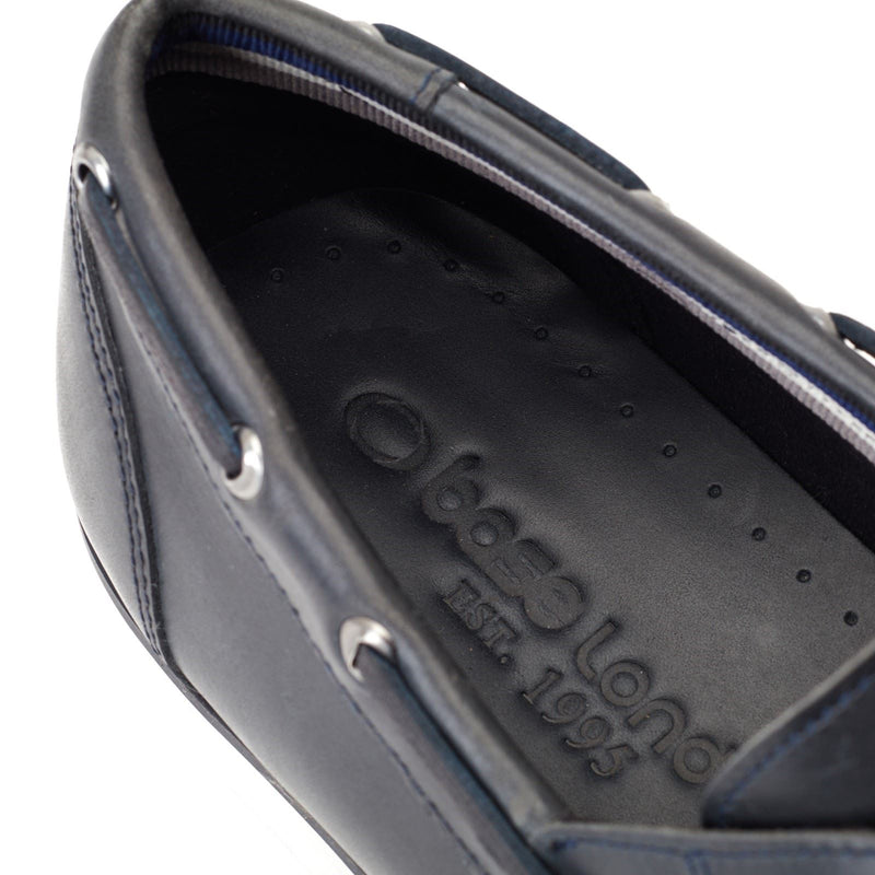 Base London Stern Scarpe Da Barca In Pelle Blu Scuro Da Uomo