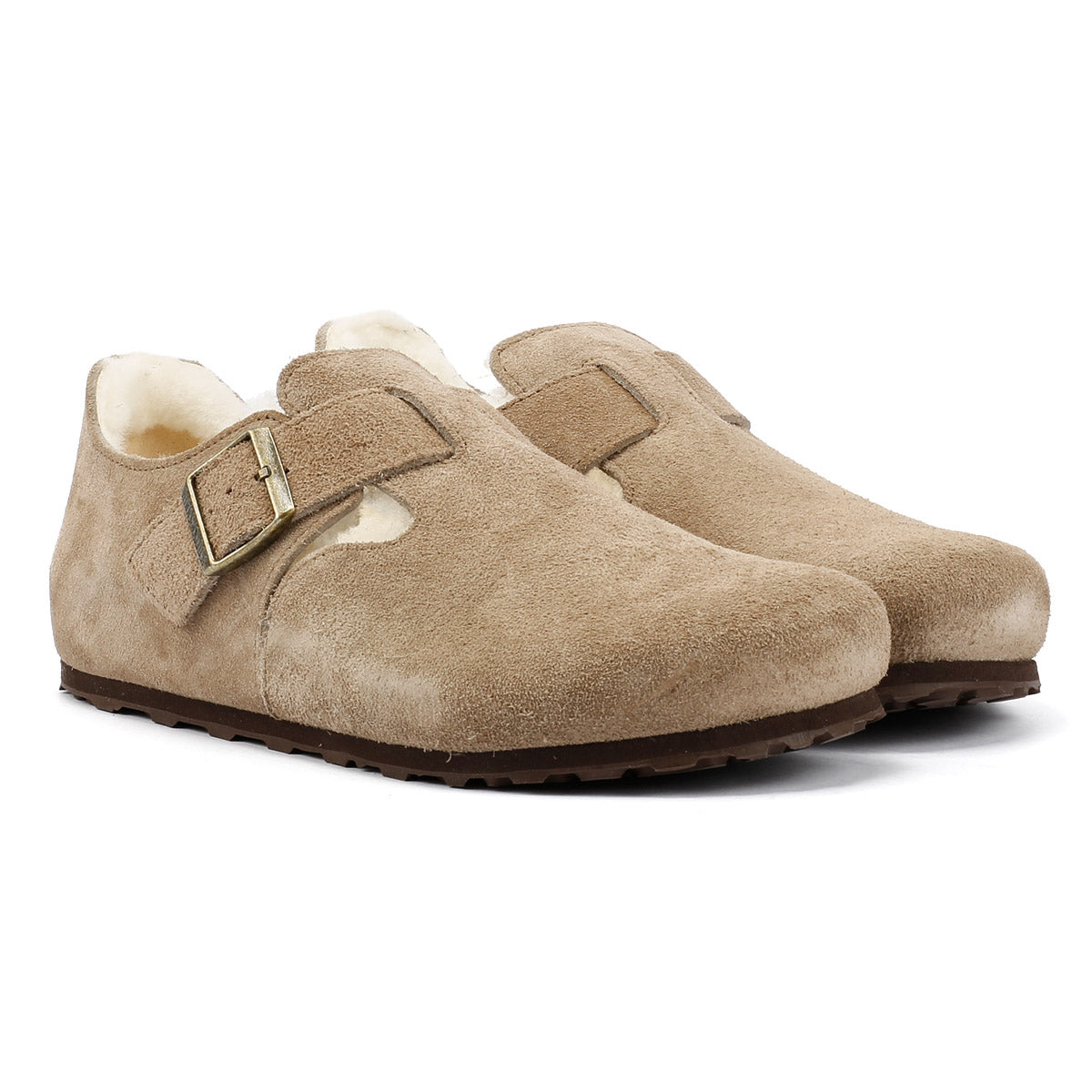 Birkenstock London Shearling Scarpe Beige In Camoscio Da Donna