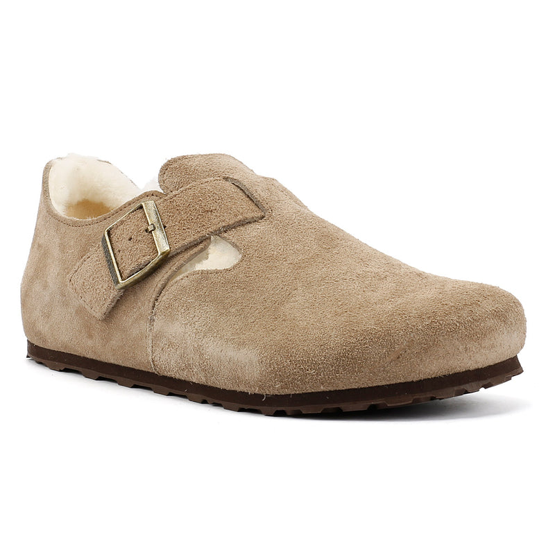 Birkenstock London Shearling Scarpe Beige In Camoscio Da Donna