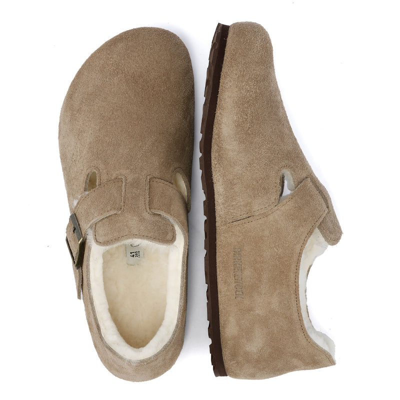 Birkenstock London Shearling Scarpe Beige In Camoscio Da Donna