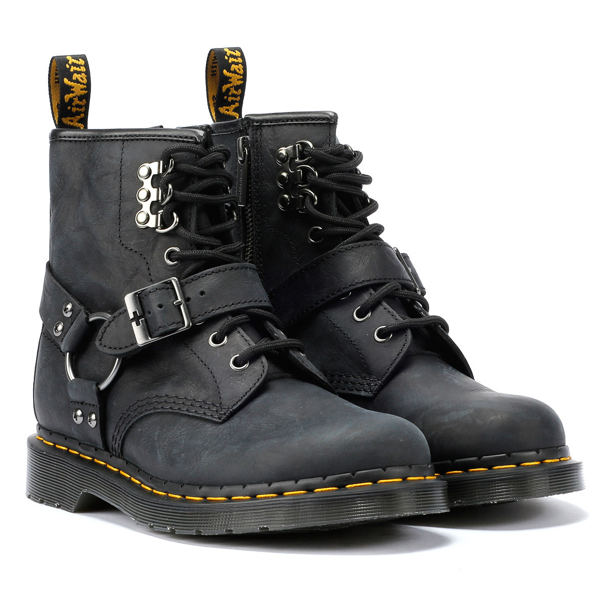 Dr. Martens 1460 Hardware Antique Stivali Neri In Pelle Da Donna Tower London.IT