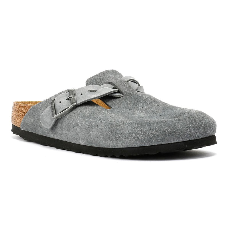 Flower Mountain Boston Braided Ciabatte Grigie Da Donna In Camoscio