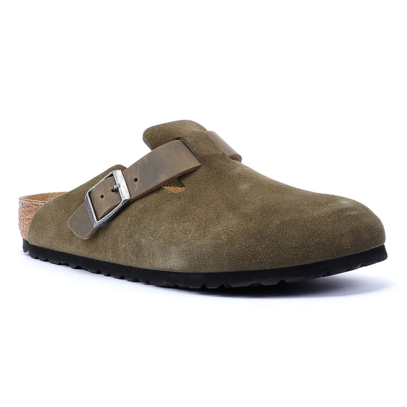 Birkenstock Boston Zoccoli Verdi In Camoscio