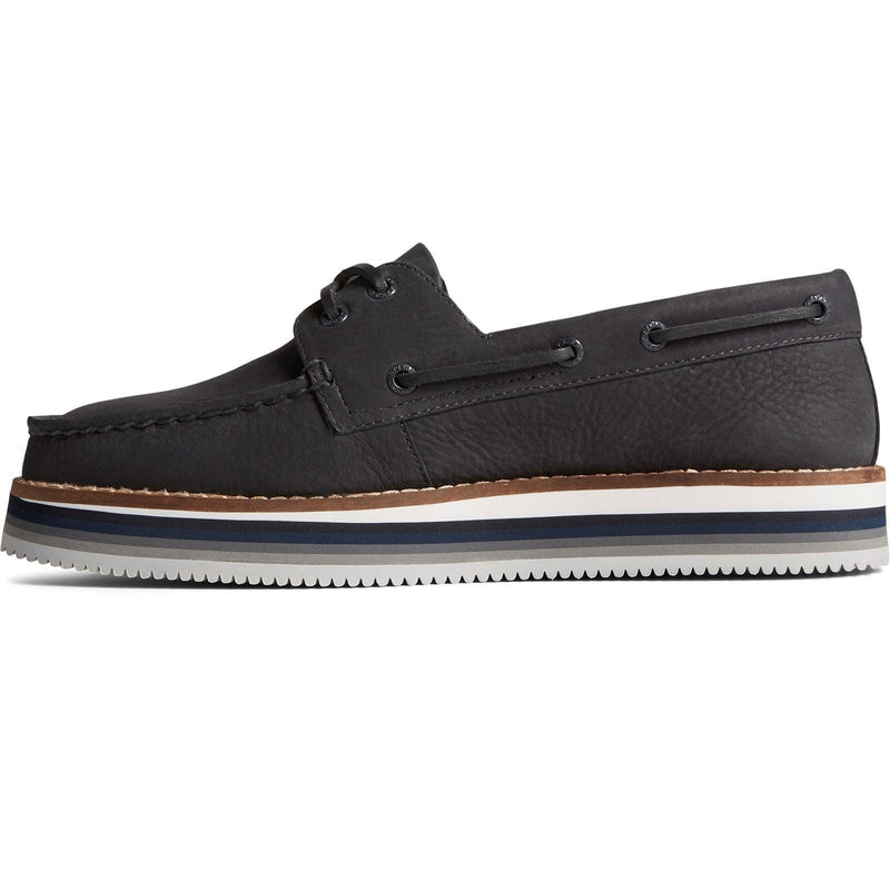 Sperry Authentic Original Stacked Scarpe Da Barca Nere Da Donna In Pelle