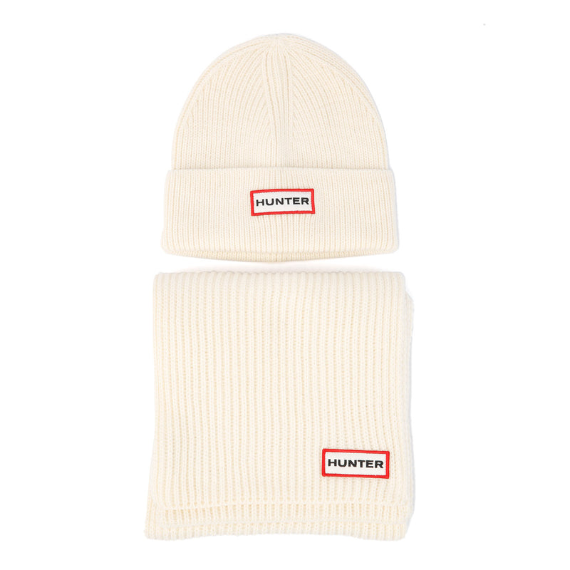 Hunter Jura Beanie Hat/Scarf Boxset Bianco Acrilico