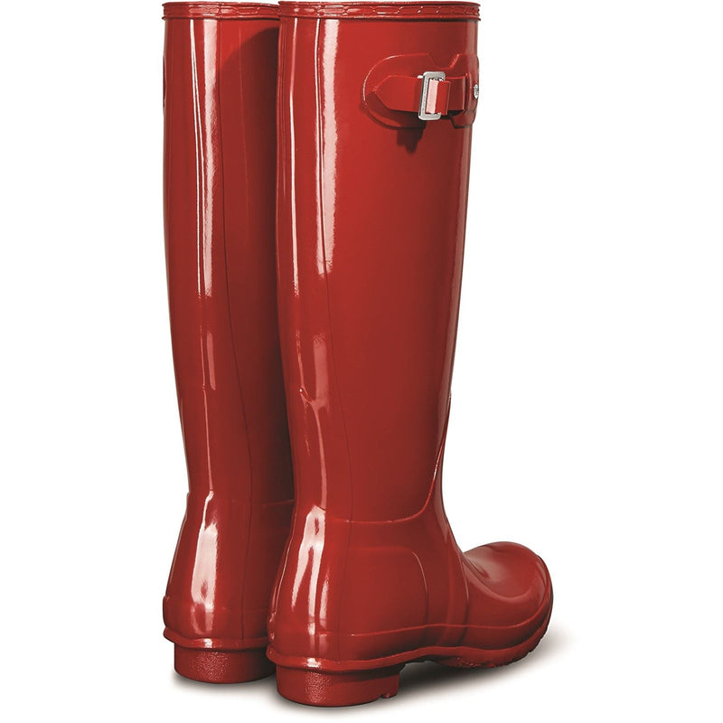 Hunter Original Tall Gloss Stivali Da Pioggia Rossi Da Donna In Gomma Militari